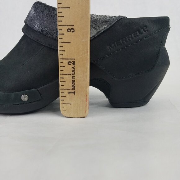 Merrell Luxe Wrap Mule Women's 6 Black Suede Leather Clog Metal Rivets Cone Heel - Picture 14 of 16